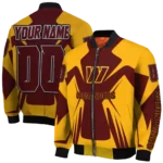 customized washington commanders spider mark burgundy yellow crocs bomber jacket best selling