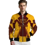 customized washington commanders spider mark burgundy yellow crocs bomber jacket best selling