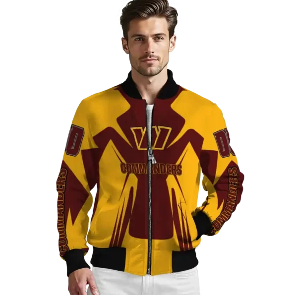 customized washington commanders spider mark burgundy yellow crocs bomber jacket high quality