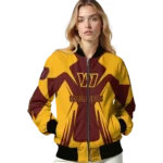 customized washington commanders spider mark burgundy yellow crocs bomber jacket best selling