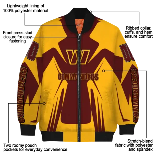customized washington commanders spider mark burgundy yellow crocs bomber jacket new arrival