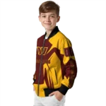 customized washington commanders spider mark burgundy yellow crocs bomber jacket best selling