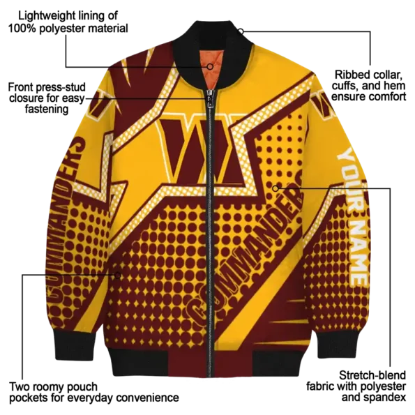 customized washington commanders star burst burgundy bomber jacket new arrival