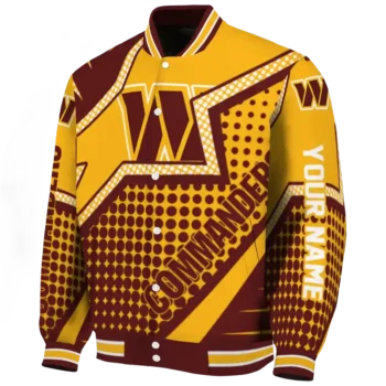 customized washington commanders star burst burgundy varsity jacket best selling