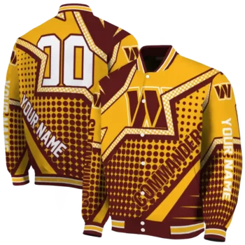 customized washington commanders star burst burgundy varsity jacket fashion forward