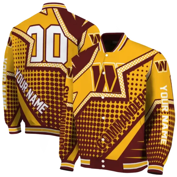 customized washington commanders star burst burgundy varsity jacket fashion forward