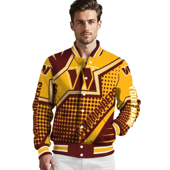 customized washington commanders star burst burgundy varsity jacket high quality
