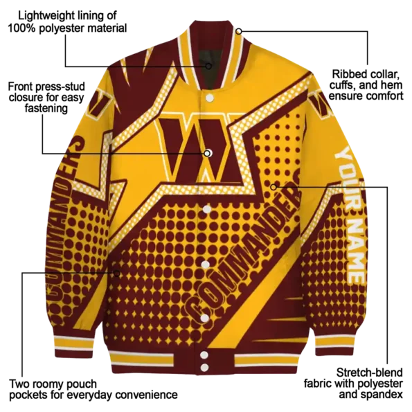 customized washington commanders star burst burgundy varsity jacket new arrival