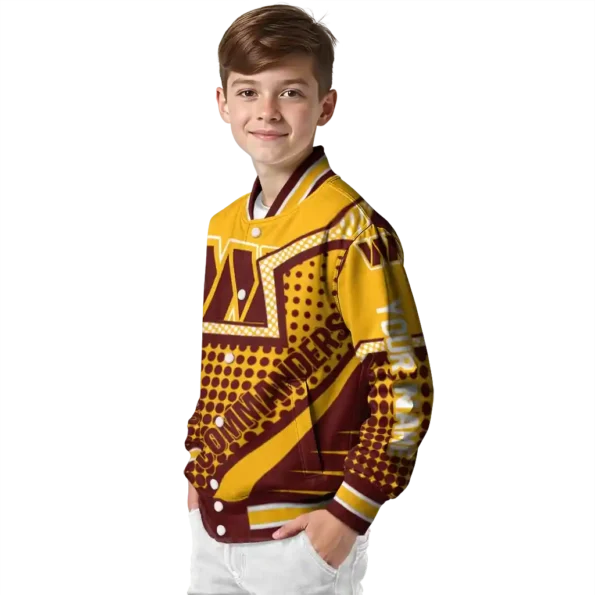 customized washington commanders star burst burgundy varsity jacket trendy