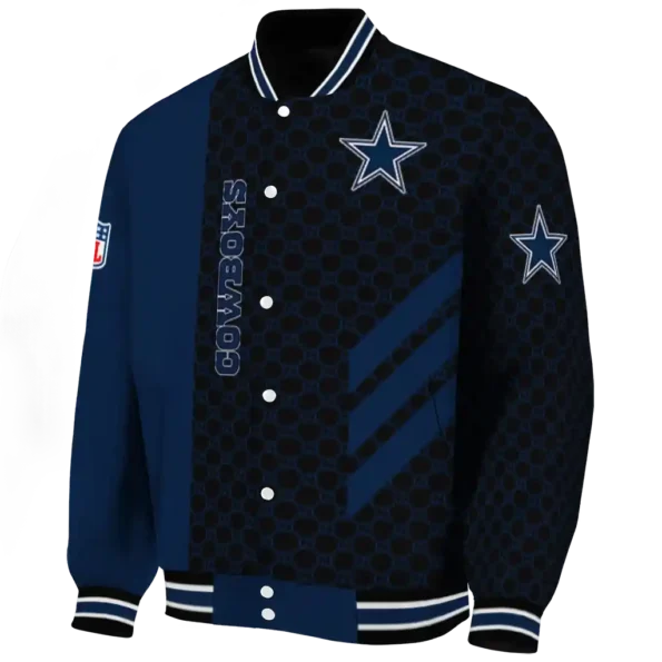 dallas cowboys triple side stripes blue black varsity jacket best selling.webp