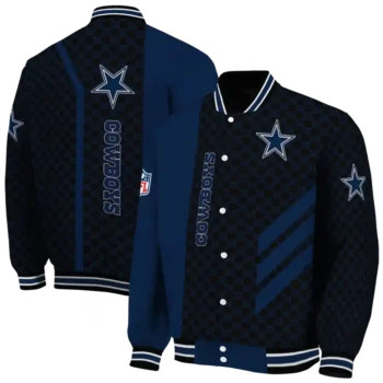 dallas cowboys triple side stripes blue black varsity jacket fashion forward.webp