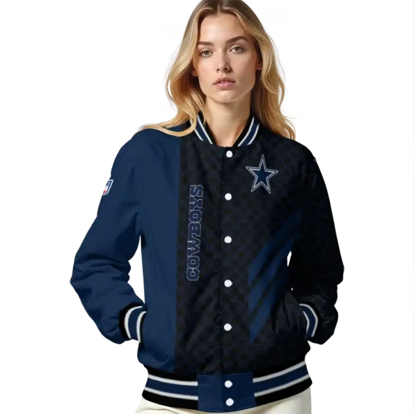 dallas cowboys triple side stripes blue black varsity jacket latest model.webp