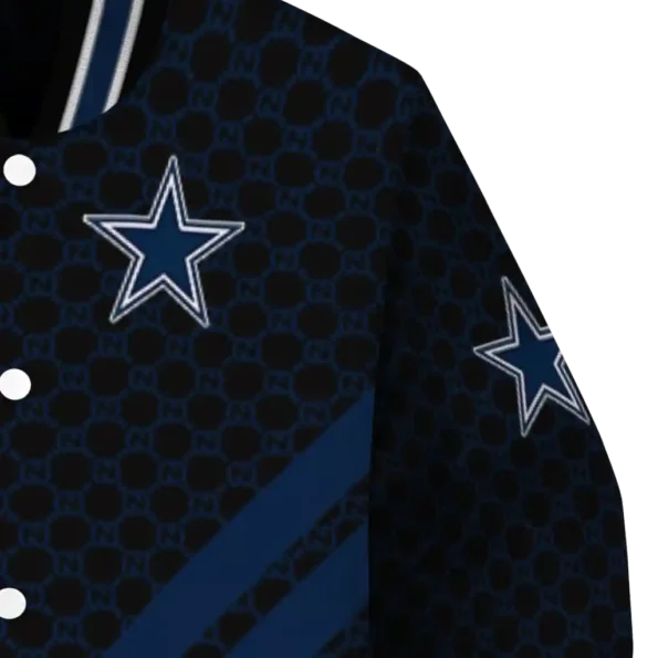 dallas cowboys triple side stripes blue black varsity jacket premium grade.webp
