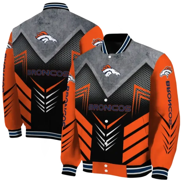 denver broncos arrow layer orange black varsity jacket fashion forward.webp