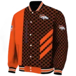 denver broncos triple side stripes orange black varsity jacket best selling.webp