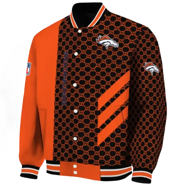 denver broncos triple side stripes orange black varsity jacket best selling.webp