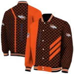 denver broncos triple side stripes orange black varsity jacket best selling.webp