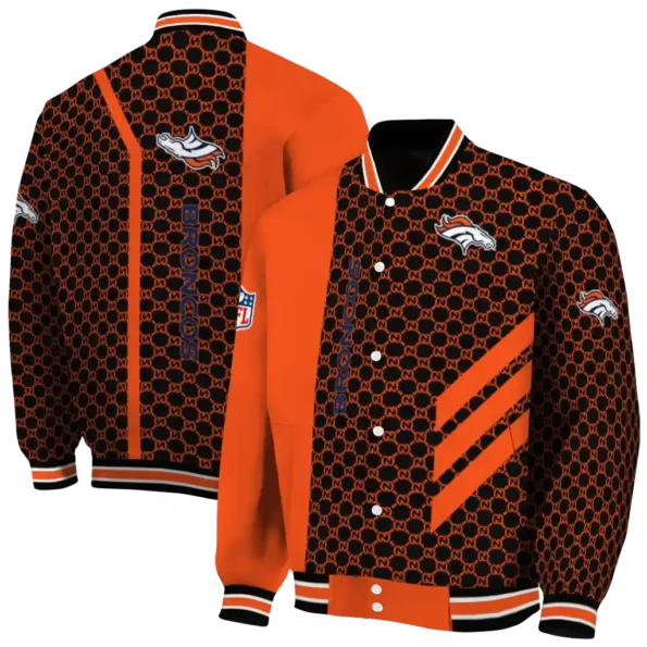 denver broncos triple side stripes orange black varsity jacket fashion forward.webp