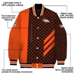 denver broncos triple side stripes orange black varsity jacket best selling.webp