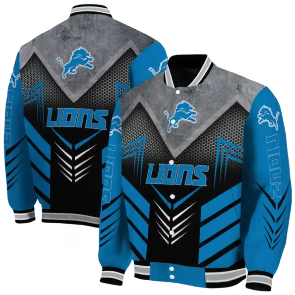 detroit lions arrow layer blue black varsity jacket fashion forward.webp