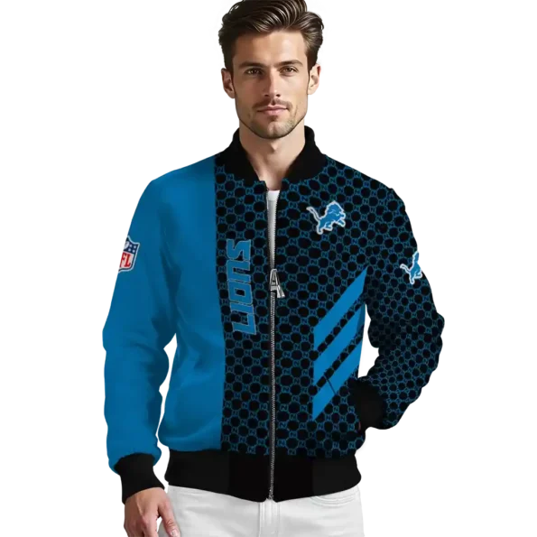 detroit lions triple side stripes blue black bomber jacket high quality