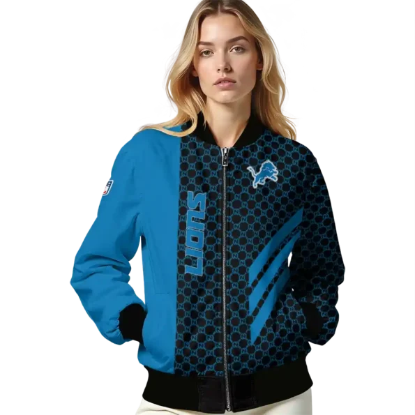 detroit lions triple side stripes blue black bomber jacket latest model