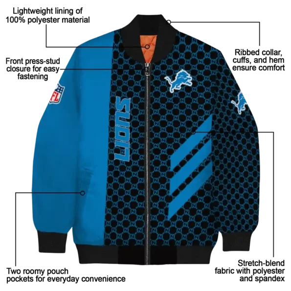 detroit lions triple side stripes blue black bomber jacket new arrival
