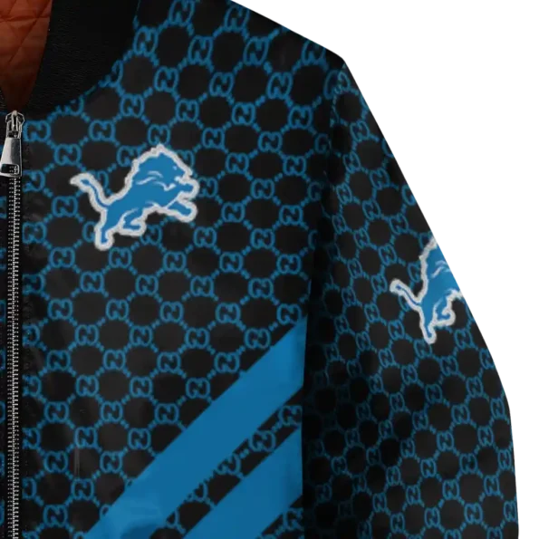 detroit lions triple side stripes blue black bomber jacket premium grade