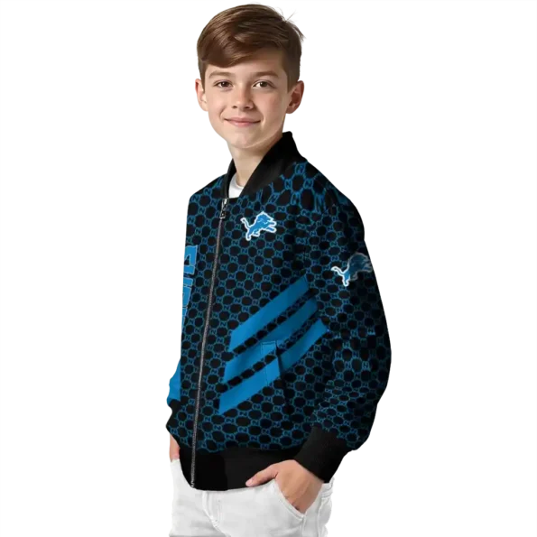 detroit lions triple side stripes blue black bomber jacket trendy