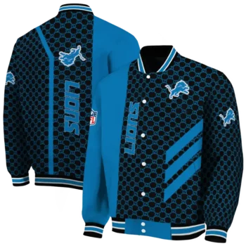 detroit lions triple side stripes blue black varsity jacket fashion forward.webp