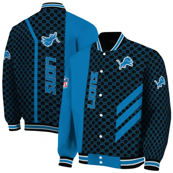 detroit lions triple side stripes blue black varsity jacket fashion forward.webp