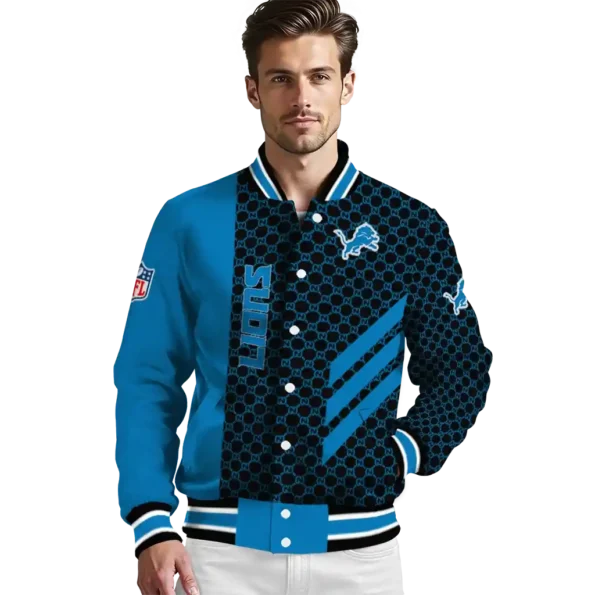 detroit lions triple side stripes blue black varsity jacket high quality.webp