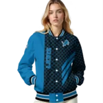 detroit lions triple side stripes blue black varsity jacket best selling.webp