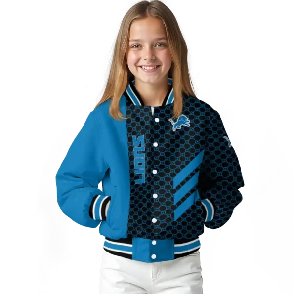 detroit lions triple side stripes blue black varsity jacket top rated.webp