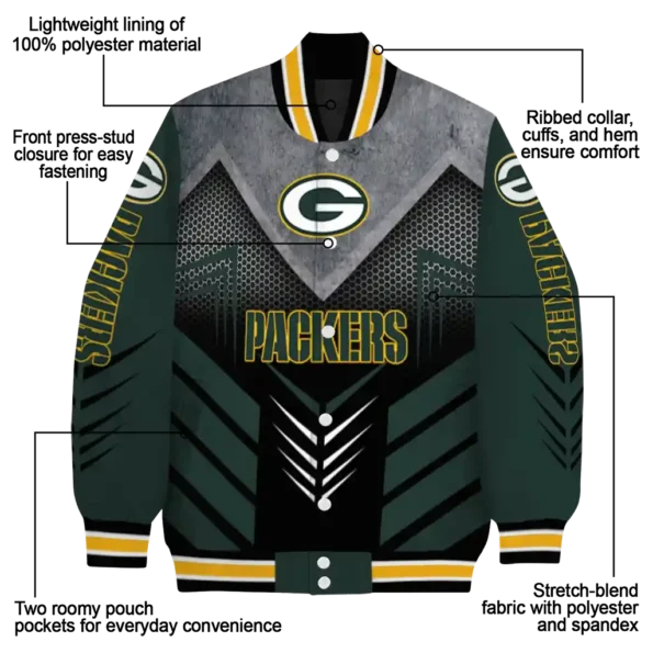 green bay packers arrow layer green black varsity jacket new arrival.webp