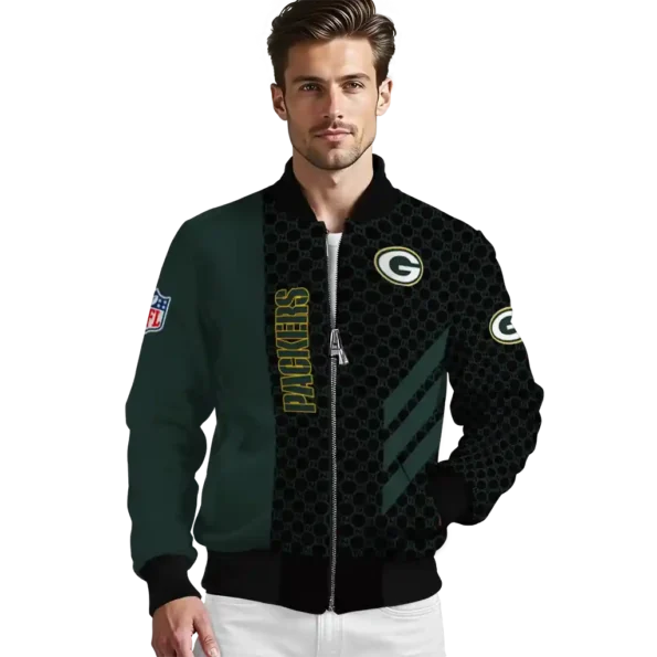 green bay packers triple side stripes green black bomber jacket high quality