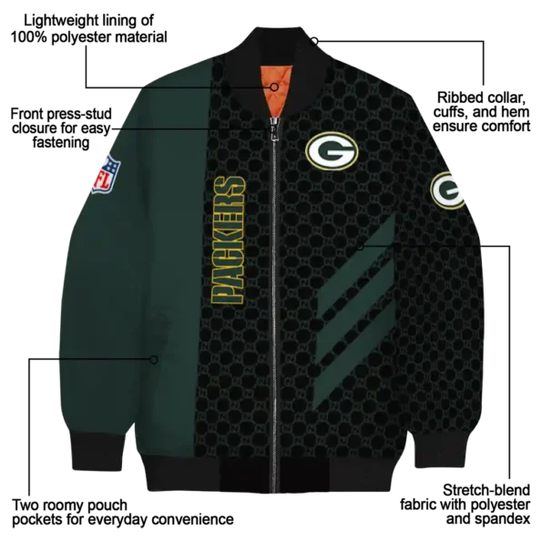 green bay packers triple side stripes green black bomber jacket new arrival