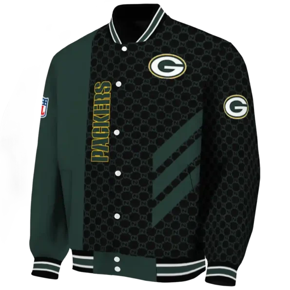 green bay packers triple side stripes green black varsity jacket best selling.webp