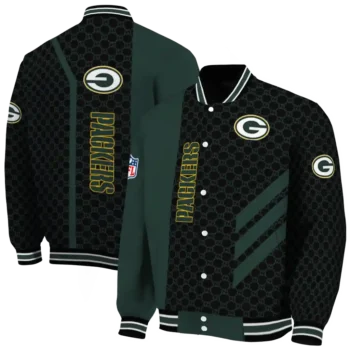green bay packers triple side stripes green black varsity jacket fashion forward.webp