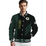 green bay packers triple side stripes green black varsity jacket best selling.webp