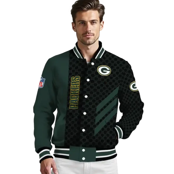 green bay packers triple side stripes green black varsity jacket high quality.webp