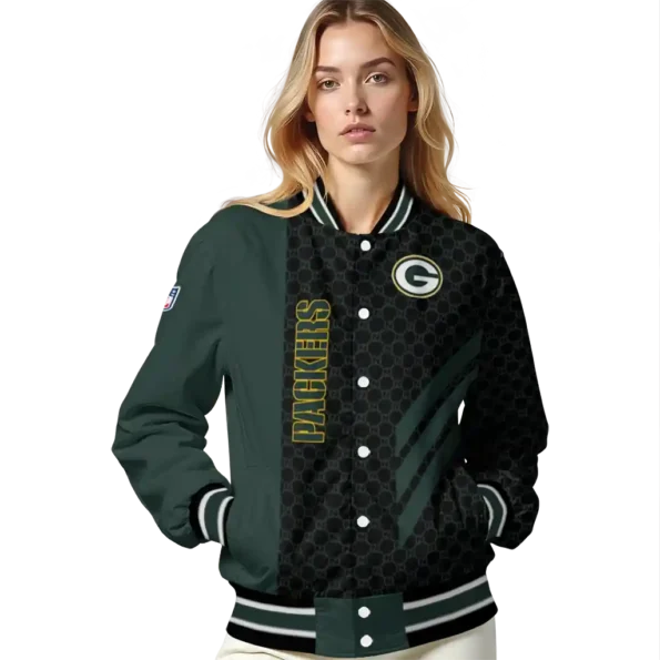 green bay packers triple side stripes green black varsity jacket latest model.webp