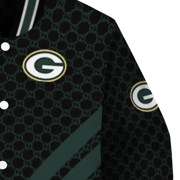 green bay packers triple side stripes green black varsity jacket premium grade.webp