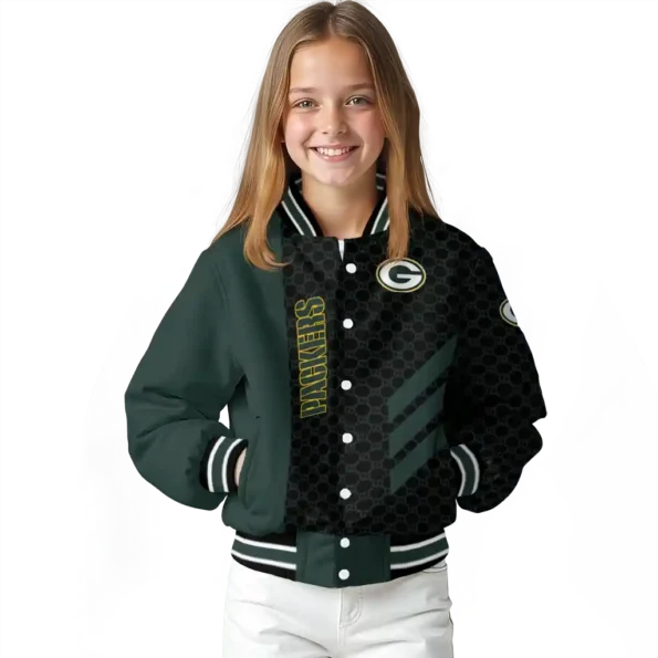 green bay packers triple side stripes green black varsity jacket top rated.webp