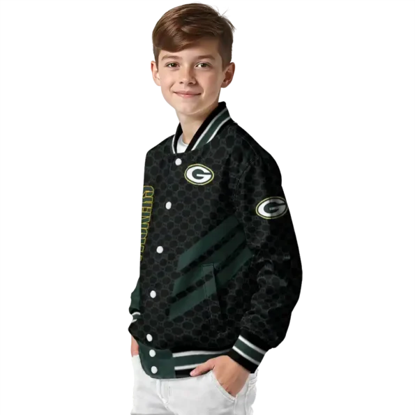 green bay packers triple side stripes green black varsity jacket trendy.webp