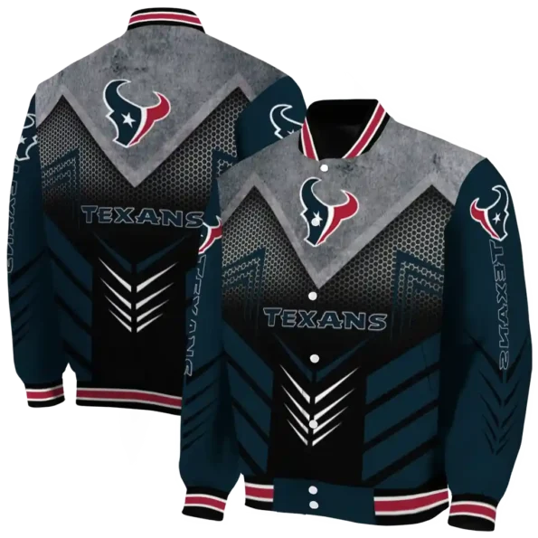houston texans arrow layer blue black varsity jacket fashion forward.webp
