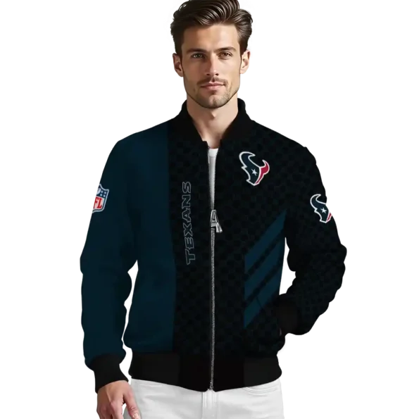 houston texans triple side stripes blue black bomber jacket high quality