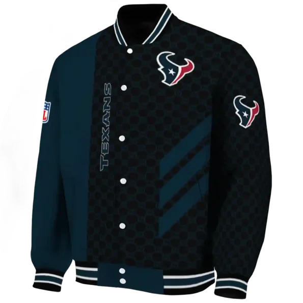 houston texans triple side stripes blue black varsity jacket best selling.webp