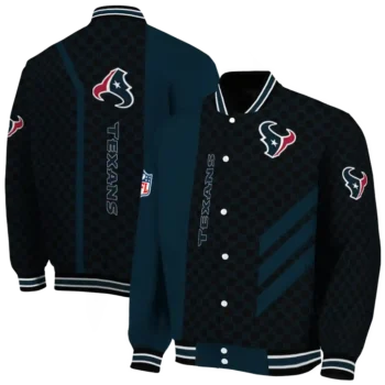 houston texans triple side stripes blue black varsity jacket fashion forward.webp
