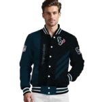 houston texans triple side stripes blue black varsity jacket best selling.webp